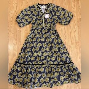 NWT Umgee Black Midi Dress with Olive Floral Print